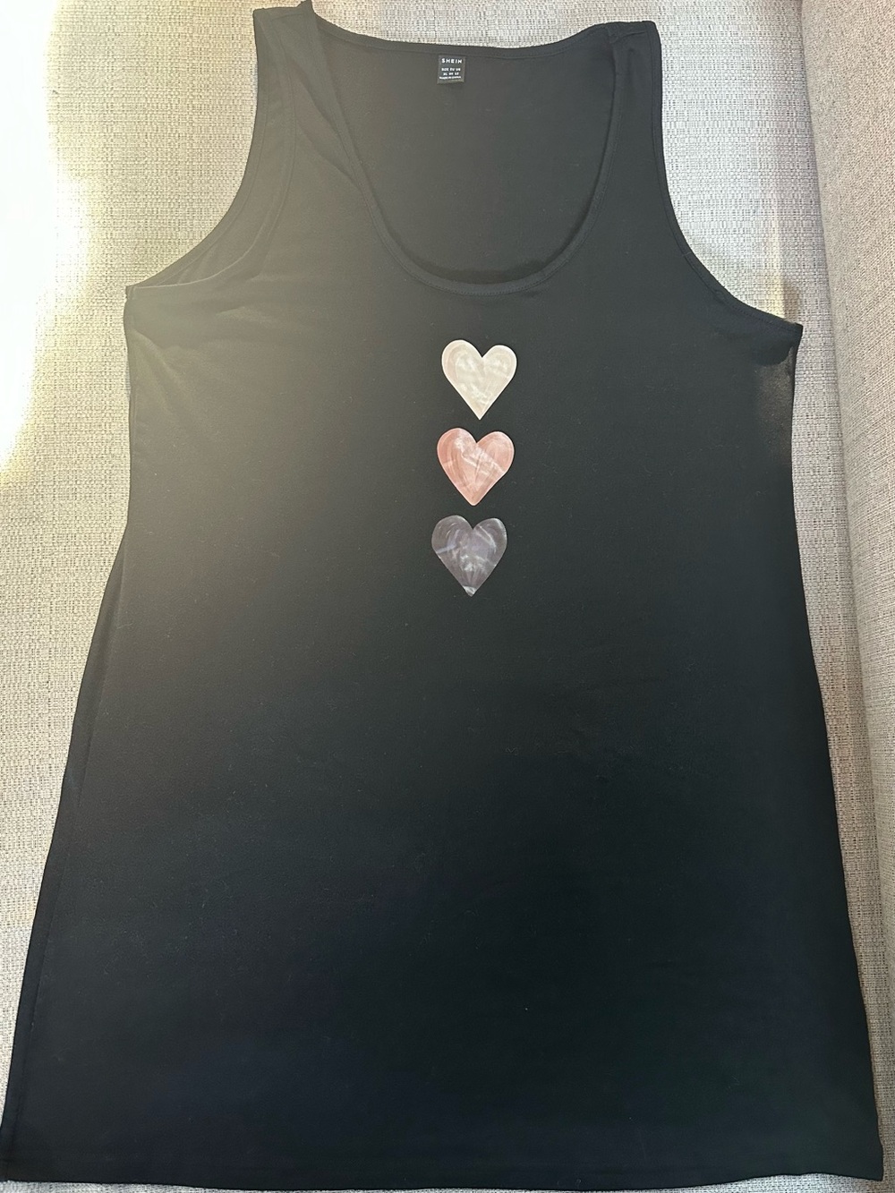 Emery Rose Black Sleeveless Mini Dress with Stacked Hearts - Picture 3 of 6